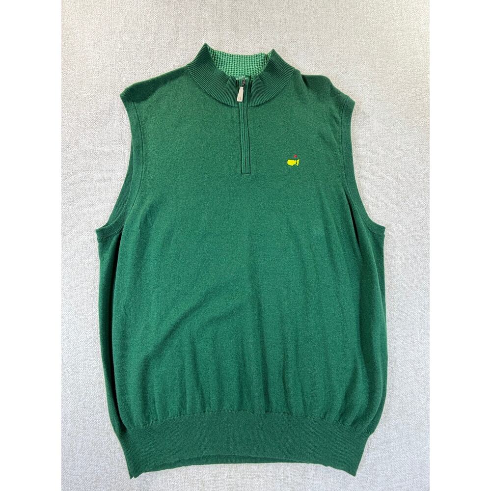 Masters Peter Millar Men's XL Green Cashmere Blend 1/4 Zip Golf Vest Sweater Top